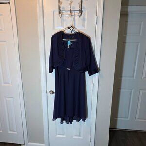 Dana Kay Long Mother of Bride Formal Jacket Dress size 12 navy blue
